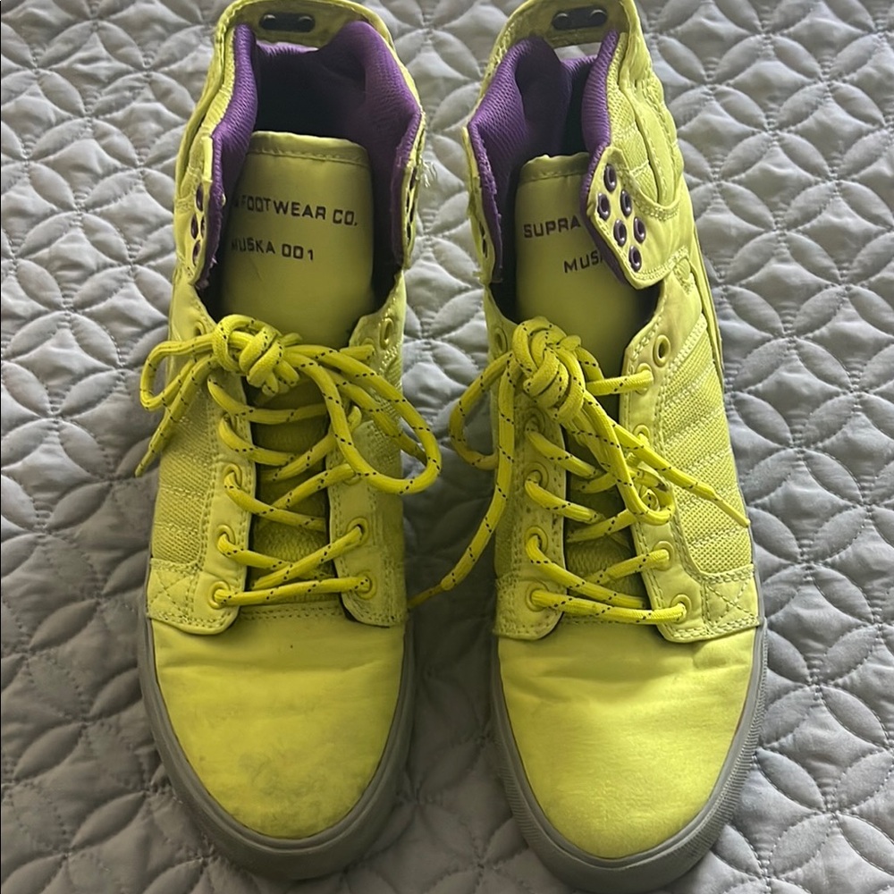 Supra Yellow and Purple Low-Top Sneakers